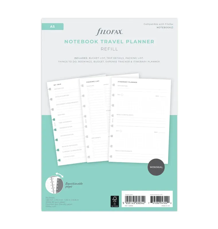 Filofax Travel recharge A5 carnet voyage