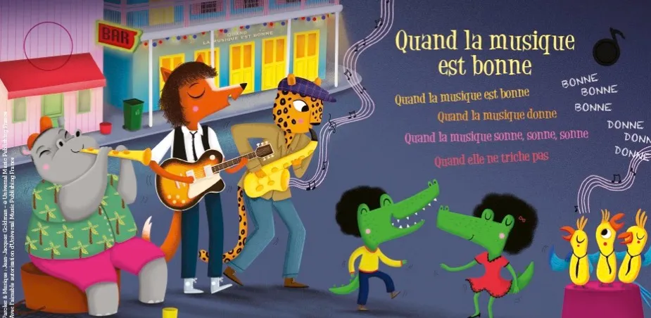 Frigobloc Goldman coffret musical livre sonore + doudou guitare