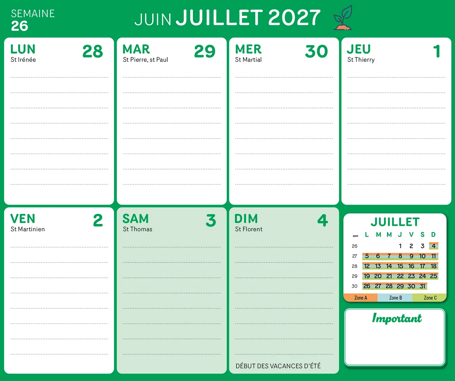 Frigobloc Hebdomadaire Anti-gaspi 2027 calendrier familial