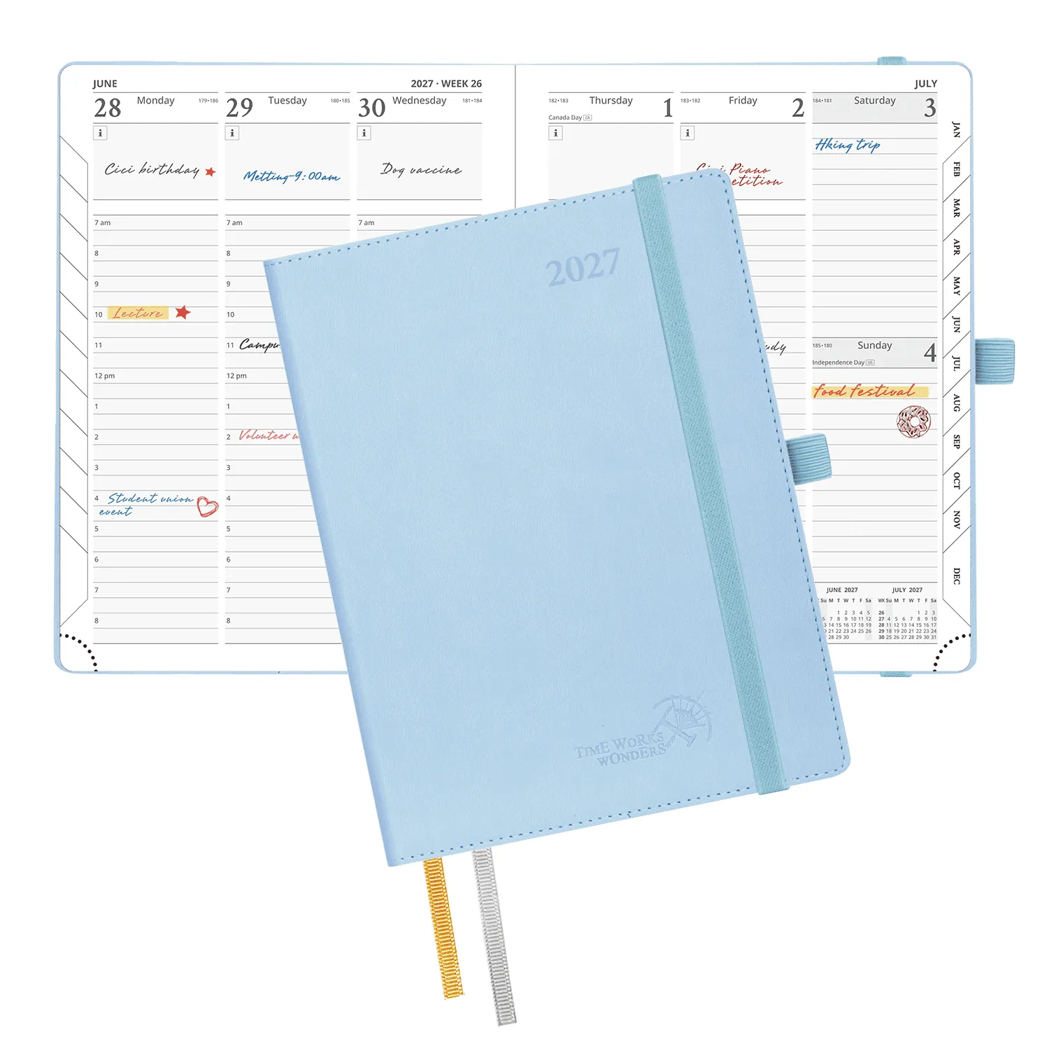 Poprun ACELO7-27 agenda semainier 2027 bleu moyen format