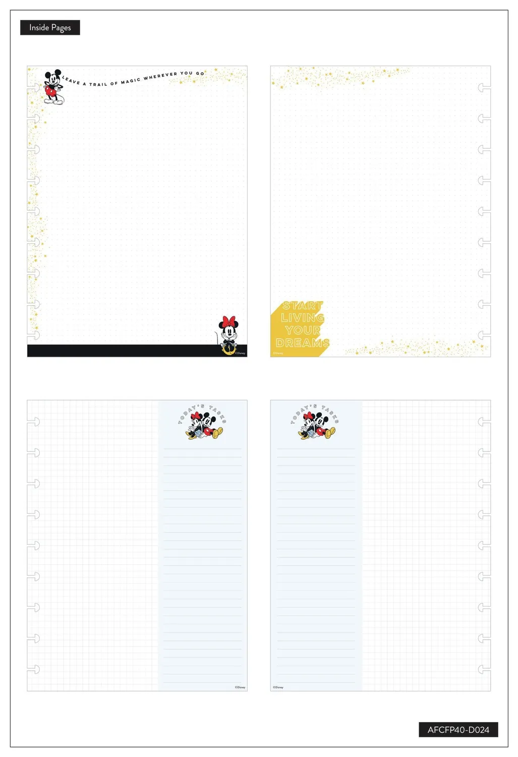 Happy Planner Mickey Minnie recharge papier pointillé 40 feuilles