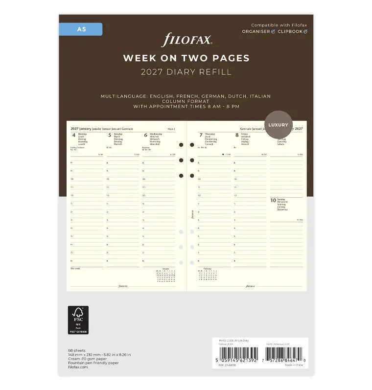 Filofax Classic recharge 2027 semaine sur 2 pages A5 crème