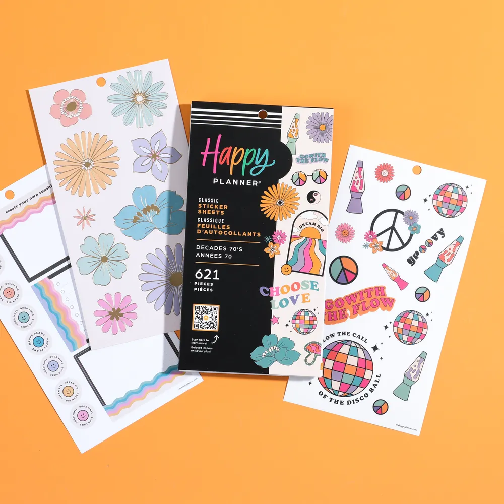 Happy Planner Decades 70s stickers agenda 30 planches 621 pièces