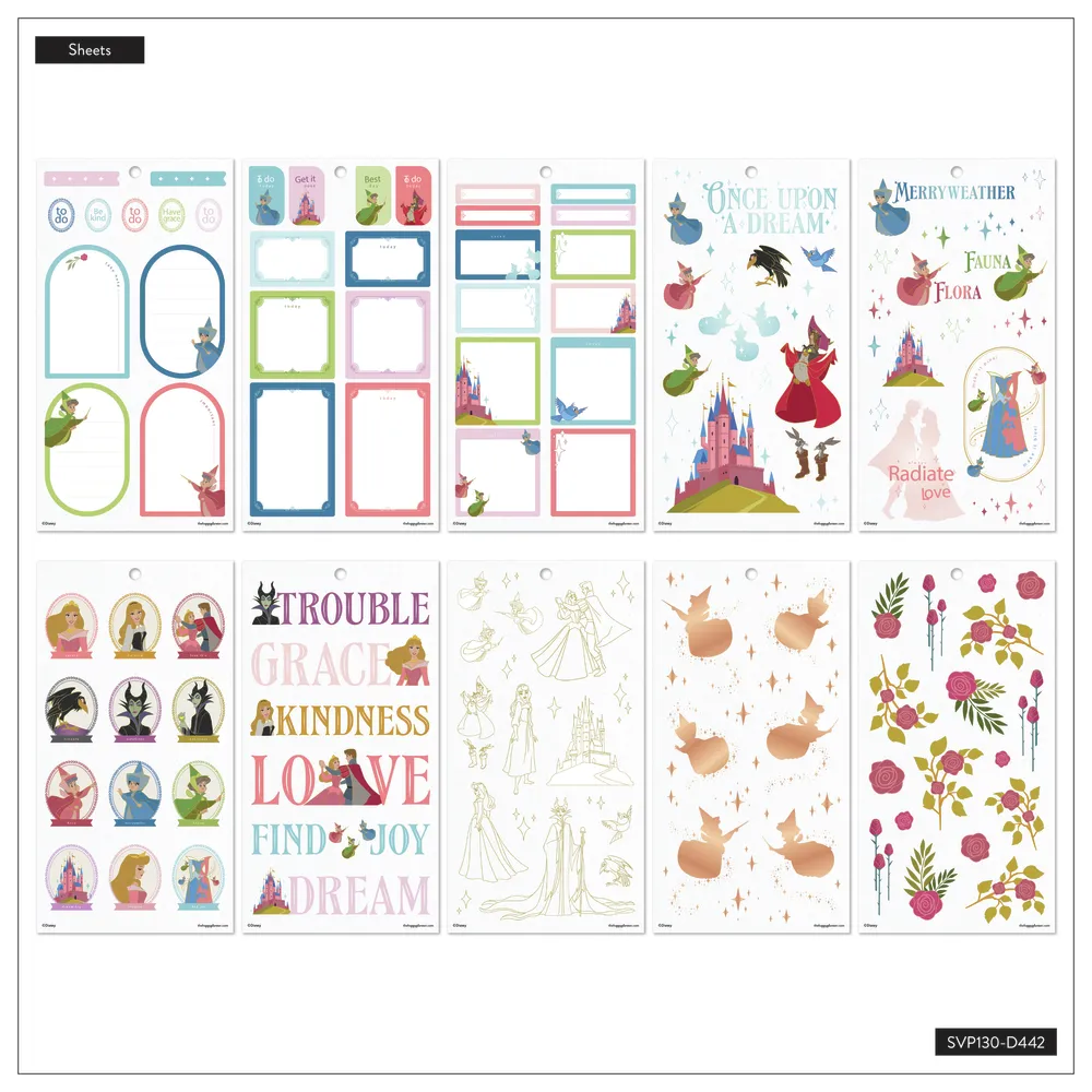 Happy Planner Disney Sleeping Beauty 65 ans stickers Big 410 foil rose