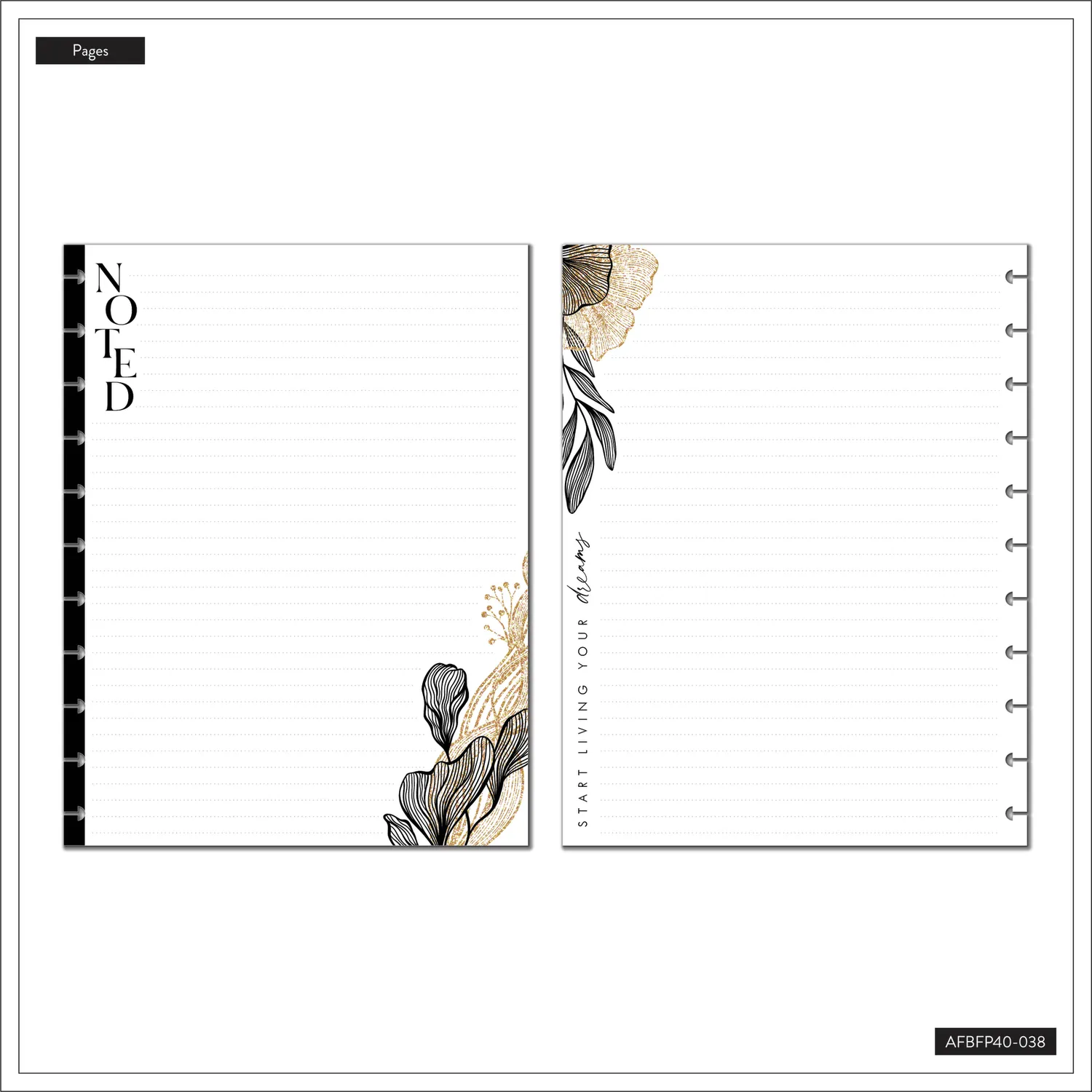 Happy Planner Gold Black recharge papier ligné Big 40 feuilles