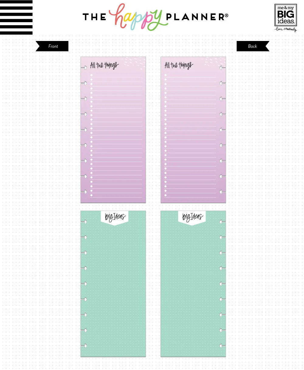 Happy Planner Classic recharge papier demi-format 60 feuilles couleurs