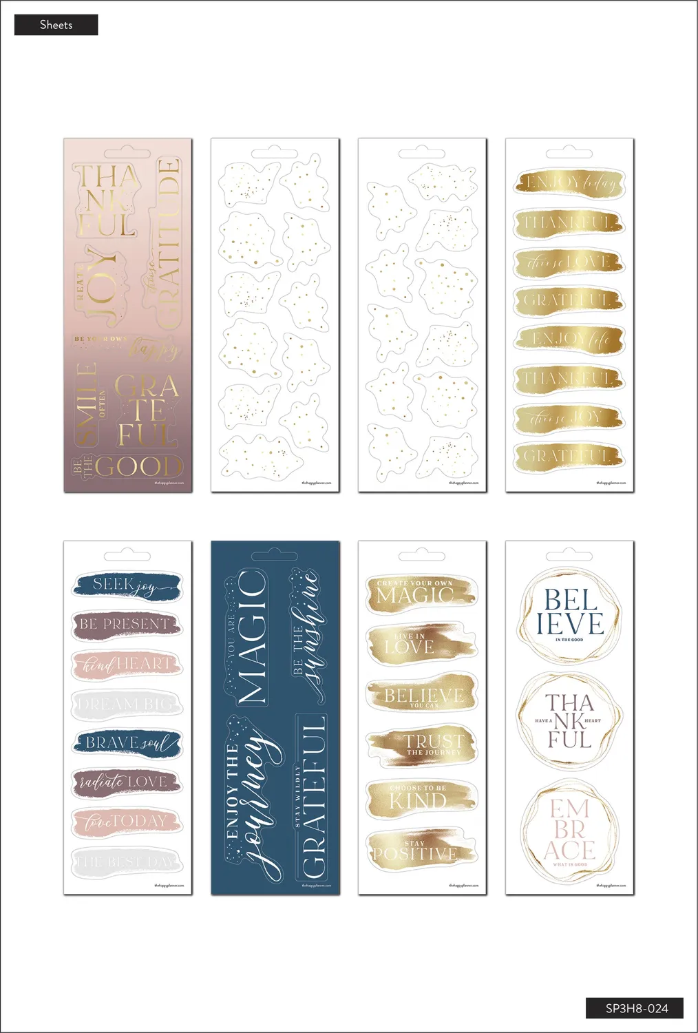 Happy Planner Gratitude autocollants doré 8 planches 58