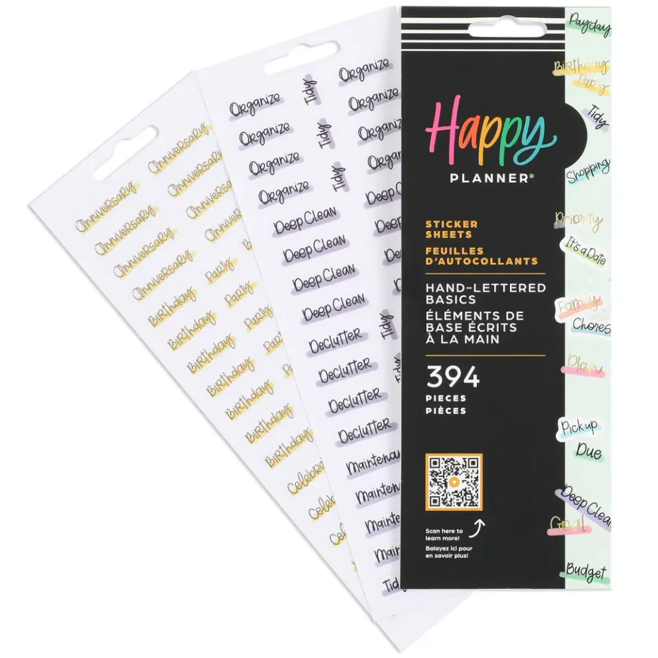 Happy Planner Hand Lettered Basics stickers 8 feuilles lettrage