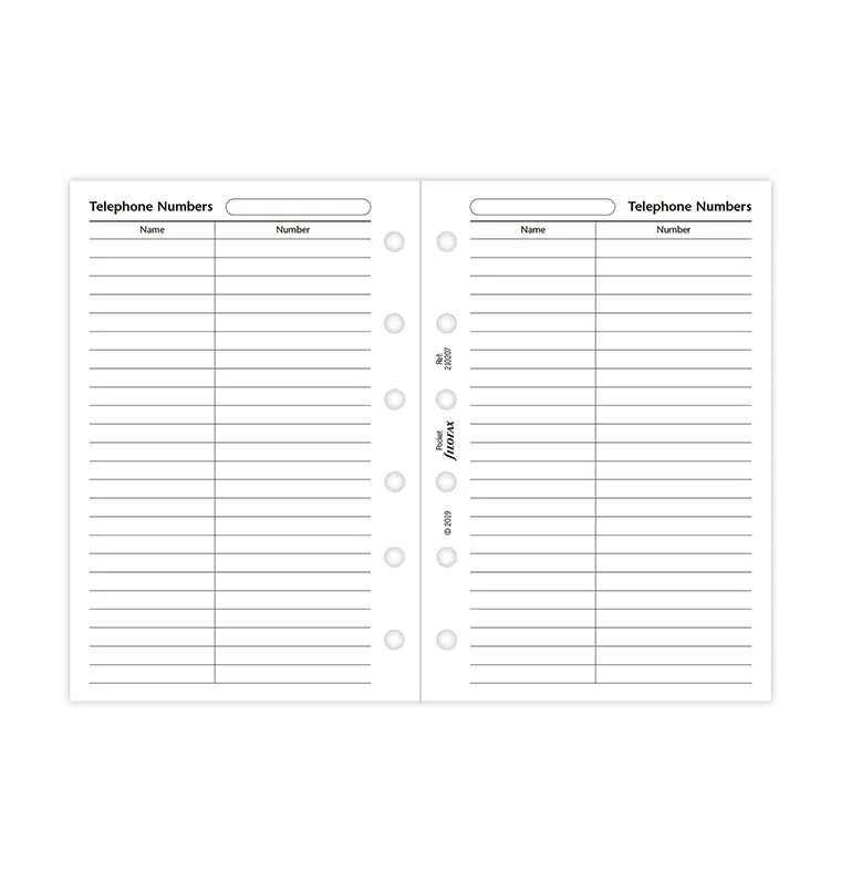 Filofax répertoire téléphonique Pocket 20 feuilles