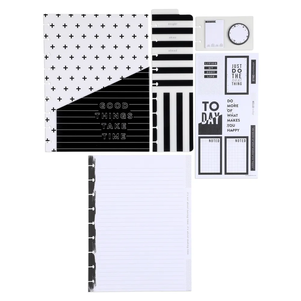 Happy Planner Classic pack accessoires Black & White noir blanc