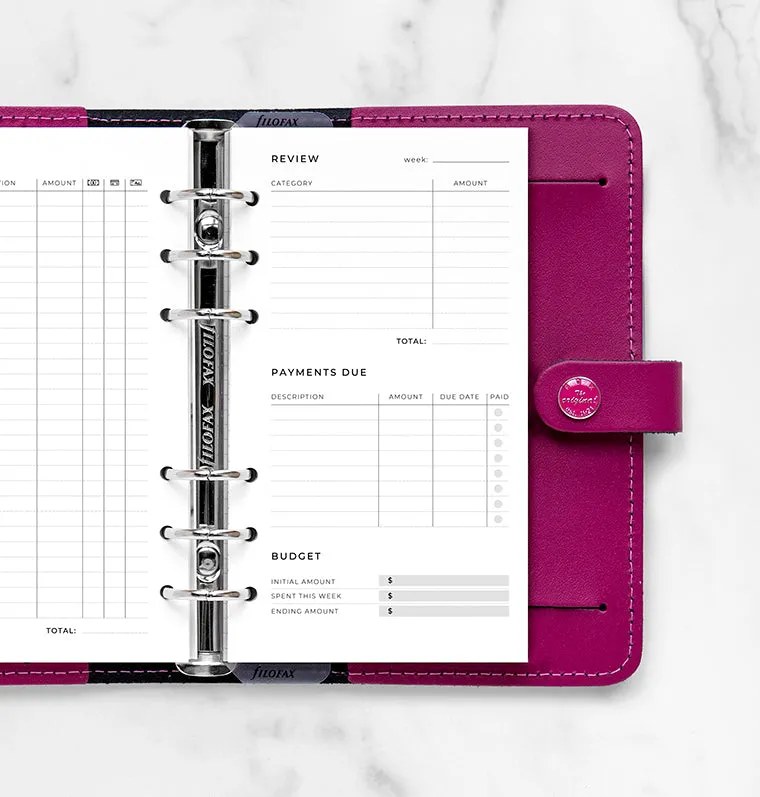 Filofax Minimal Expense Tracker recharge agenda Personal suivi dépenses