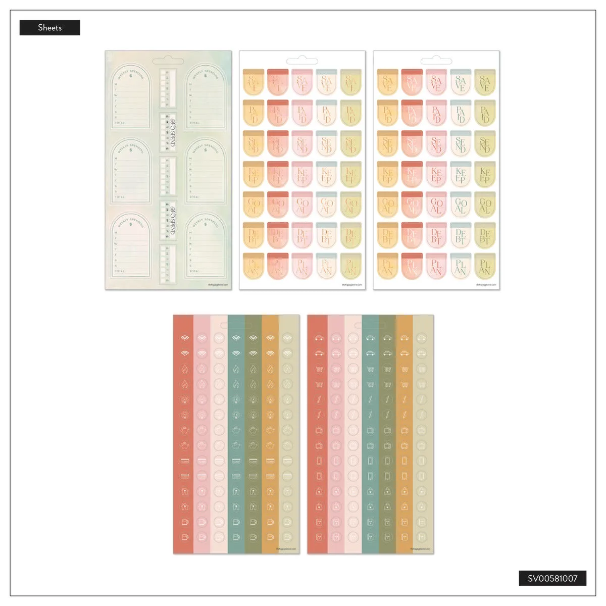 Happy Planner Textured Canvas stickers budget 10 planches 487