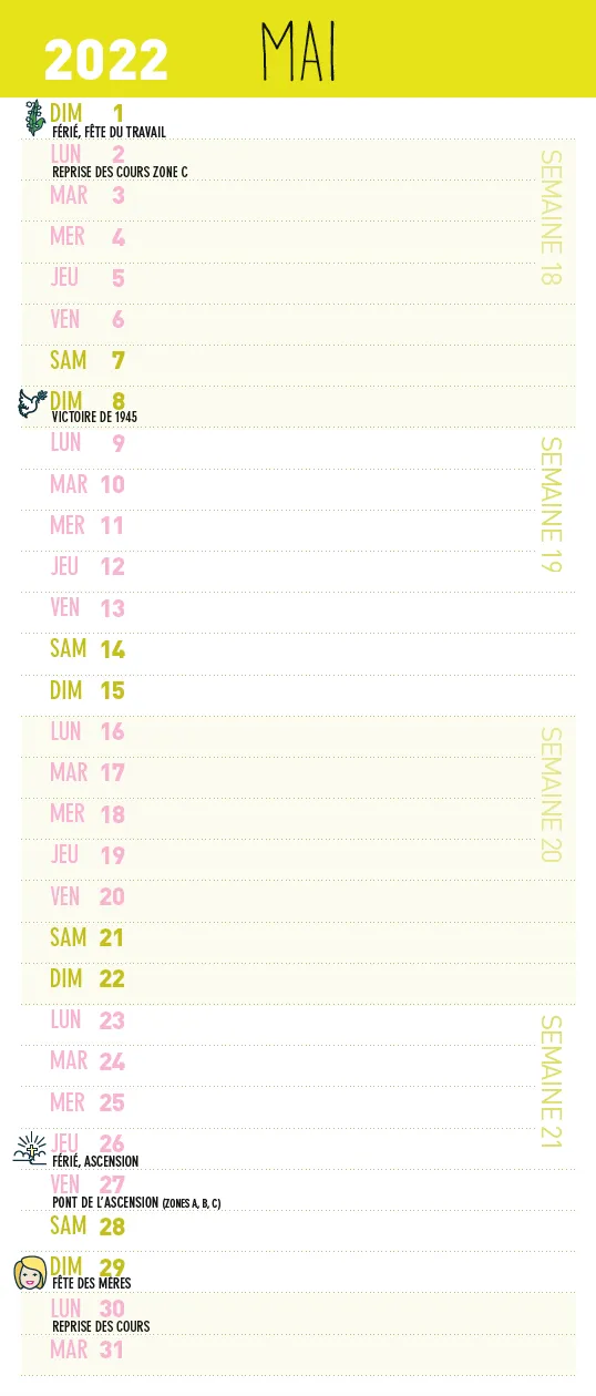 Frigobloc Mini Mensuel 2022 calendrier familial aimanté