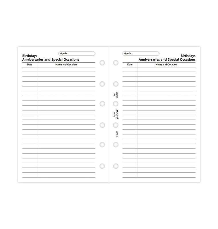 Filofax Classic Pocket recharge organiseur anniversaires