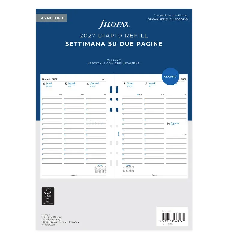 Filofax recharge agenda 2027 A5 semaine verticale italien