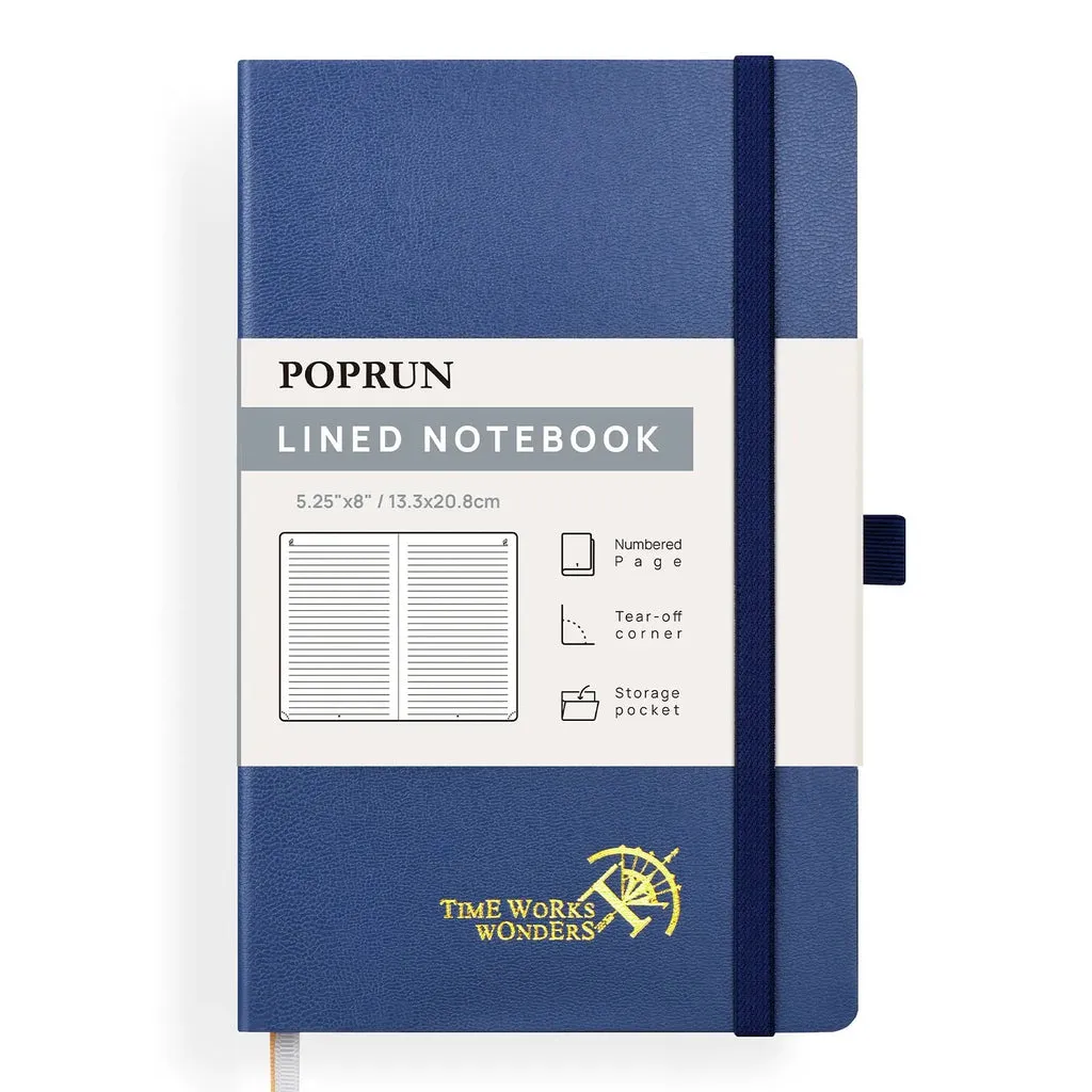 Poprun CH127L carnet ligné A5 bleu marine 128 pages papier épais
