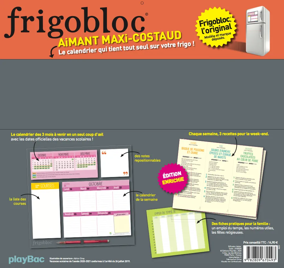 Frigobloc Hebdomadaire Calendrier familial sept 2020-déc 2021