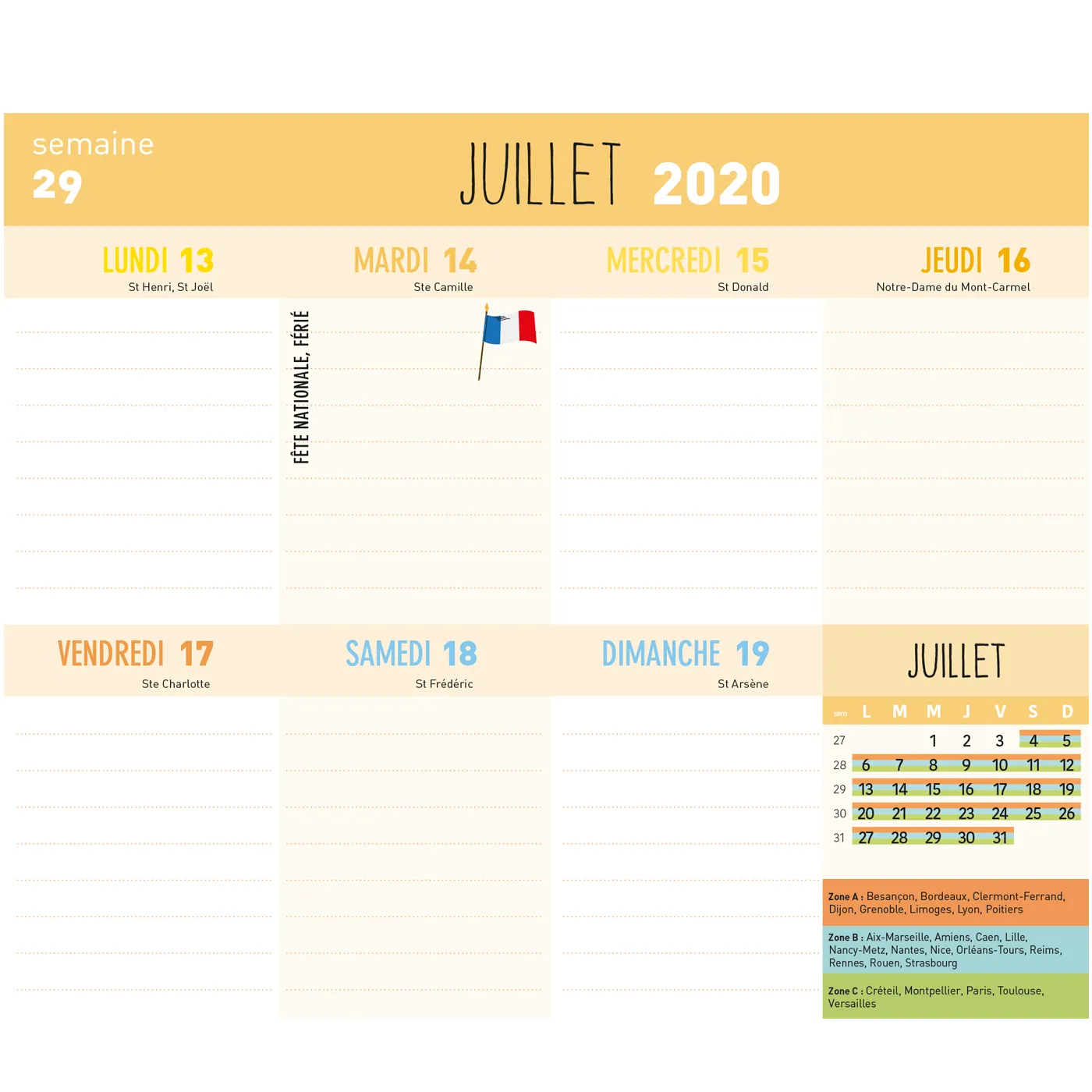 Frigobloc Mini Hebdomadaire 2020 calendrier famille aimanté