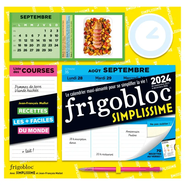 Frigobloc Hebdomadaire Simplissime calendrier frigo 16 mois
