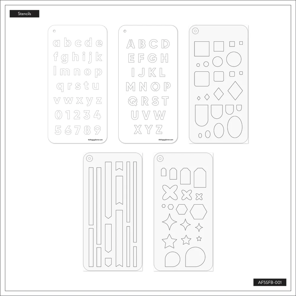 Me & My Big Ideas Essentials carnet pochoirs 5 feuilles lettres
