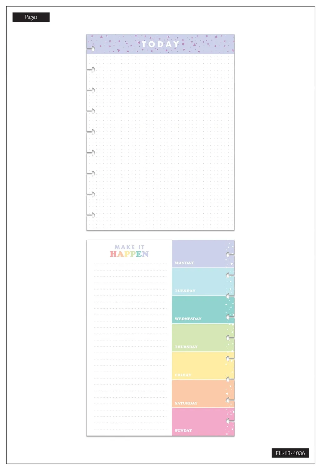 Happy Planner Classic recharge papier pointillé couleur 40 feuilles