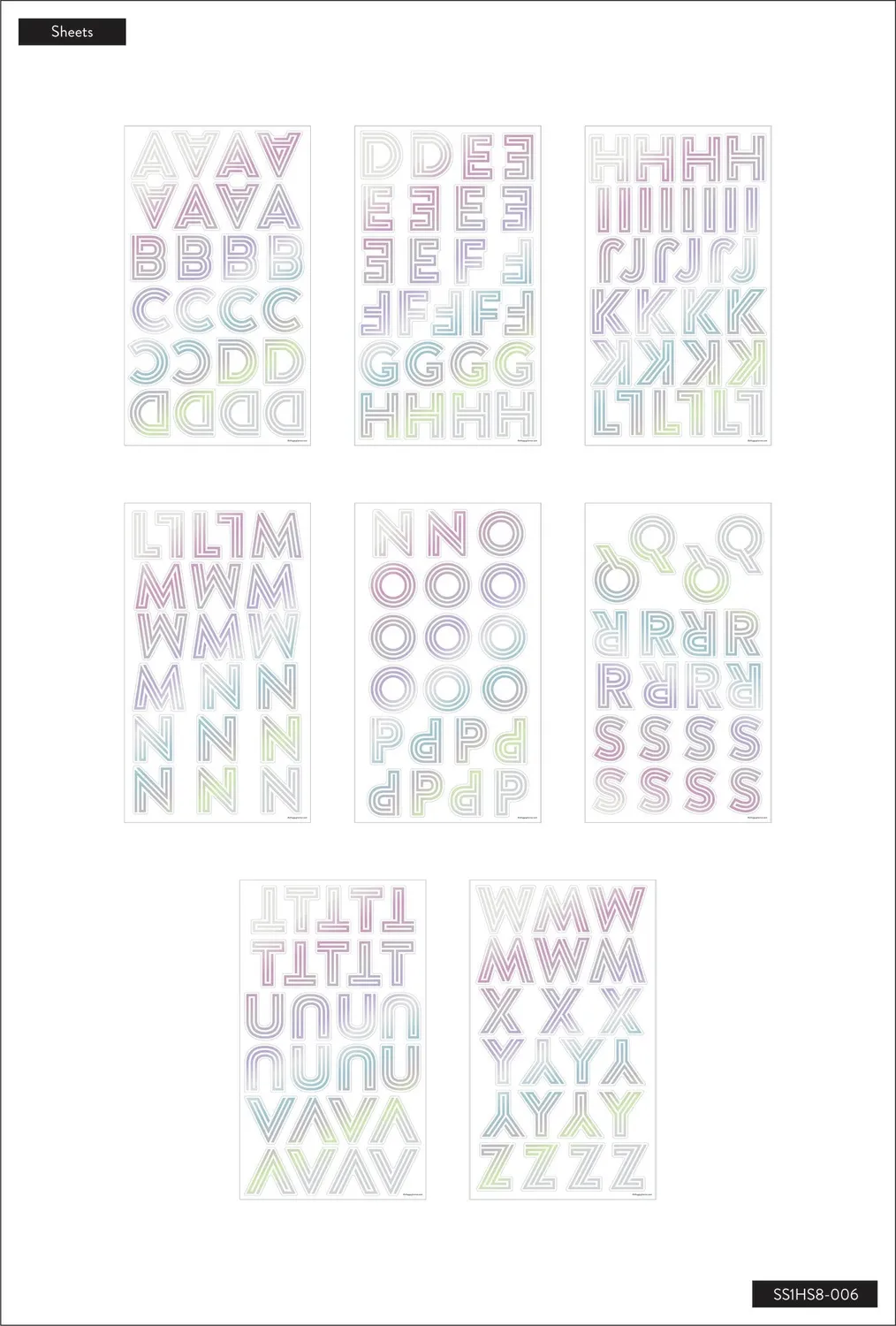 Happy Planner Art Deco Rainbow stickers alphabet 188 pièces