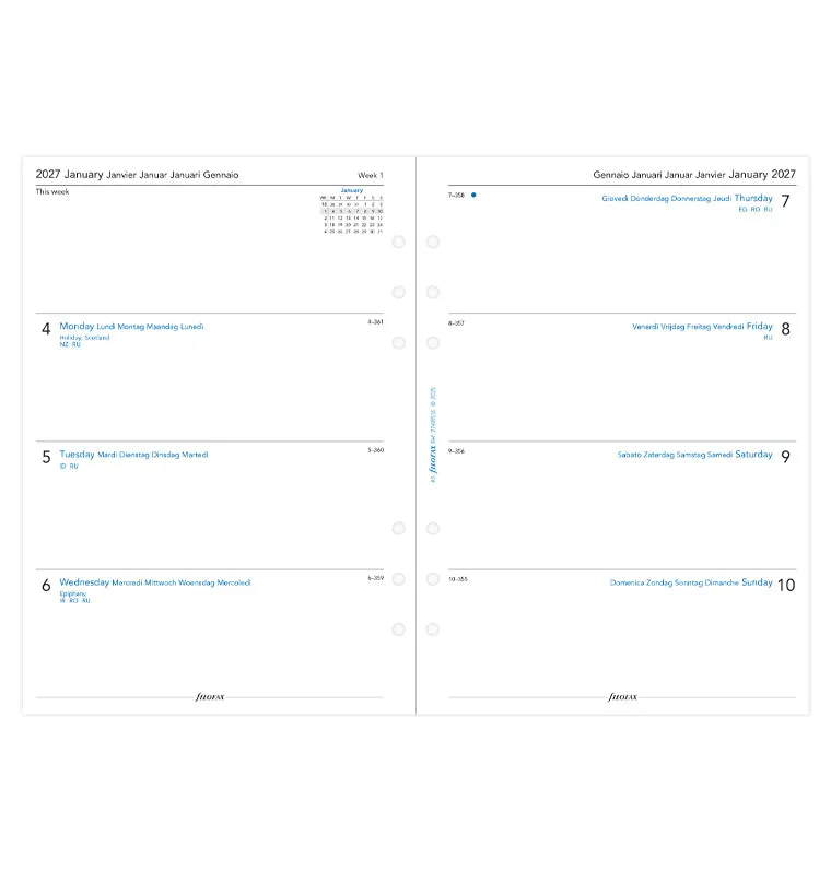 Filofax Classic A5 recharge agenda 2027 semaine