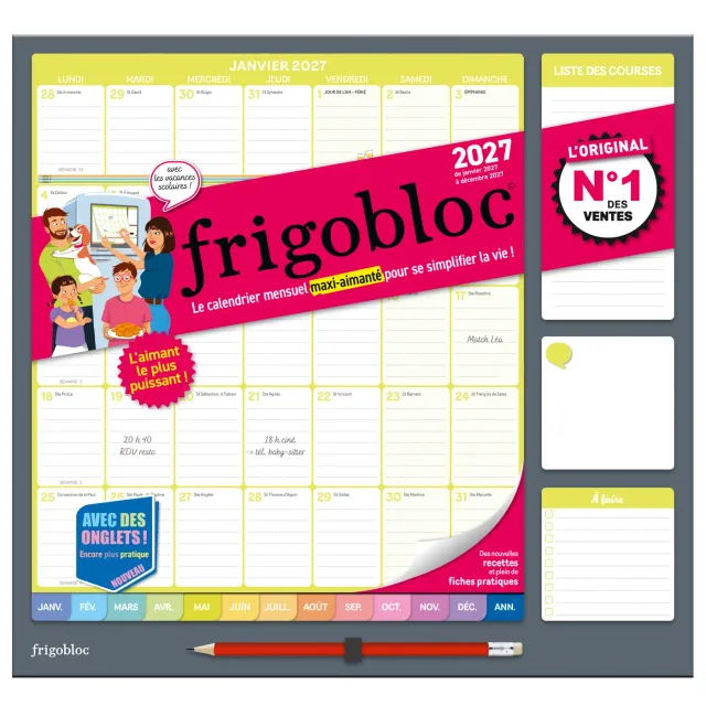 Frigobloc Mensuel calendrier familial 2027 à onglets aimanté