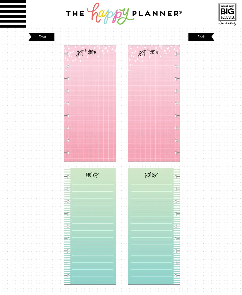 Happy Planner Classic recharge papier demi-format 60 feuilles couleurs