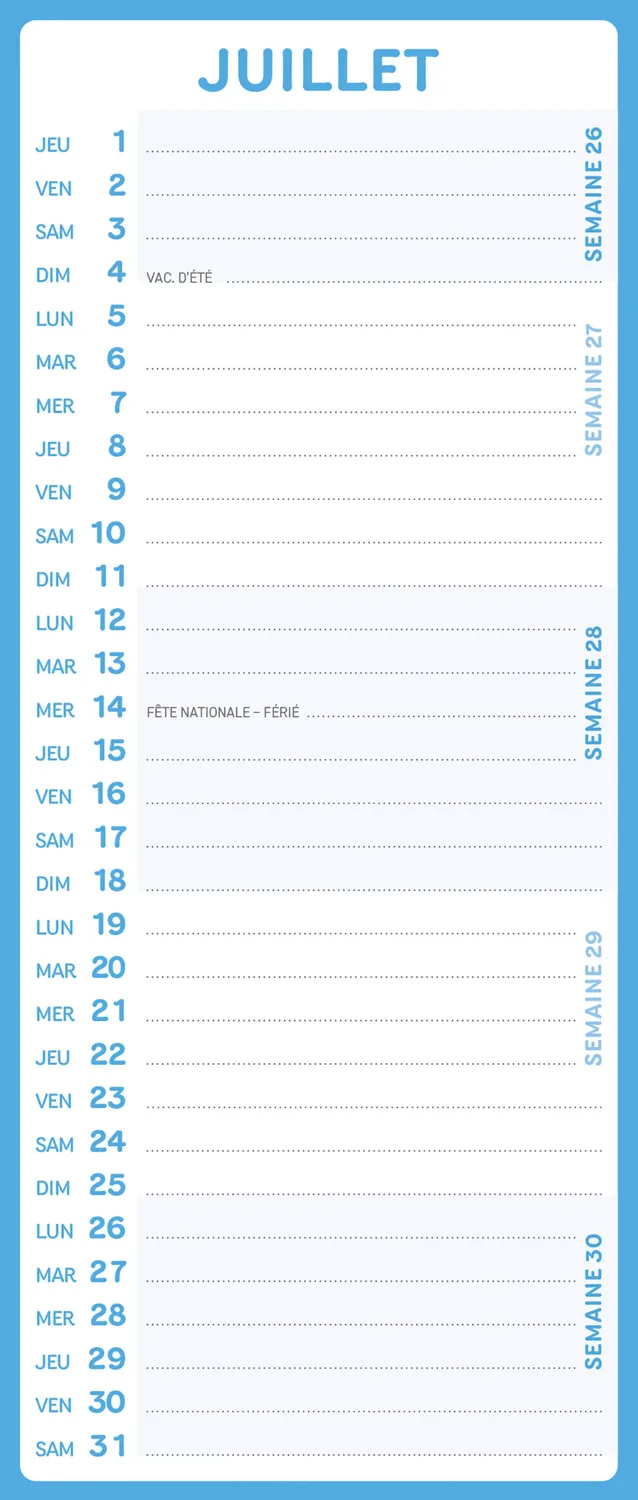 Frigobloc Mini Mensuel 2027 calendrier familial sept. 2026-déc. 2027