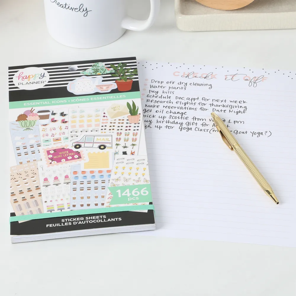 Happy Planner Essential Icons stickers 1466 doré