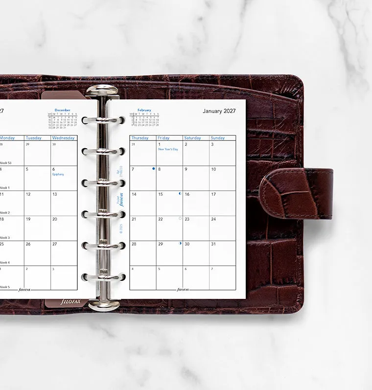 Filofax recharge agenda Pocket 2027 1 mois sur 2 pages anglais