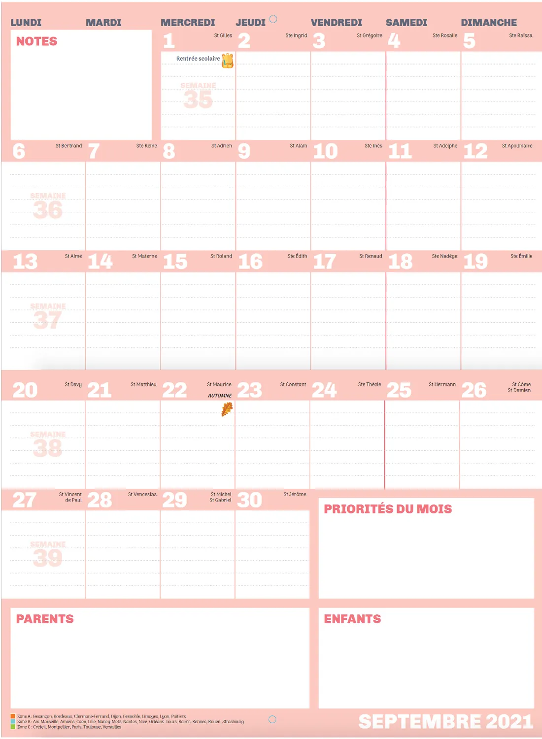 Frigobloc Mini Ultra Simple calendrier familial sept 2021-déc 2022