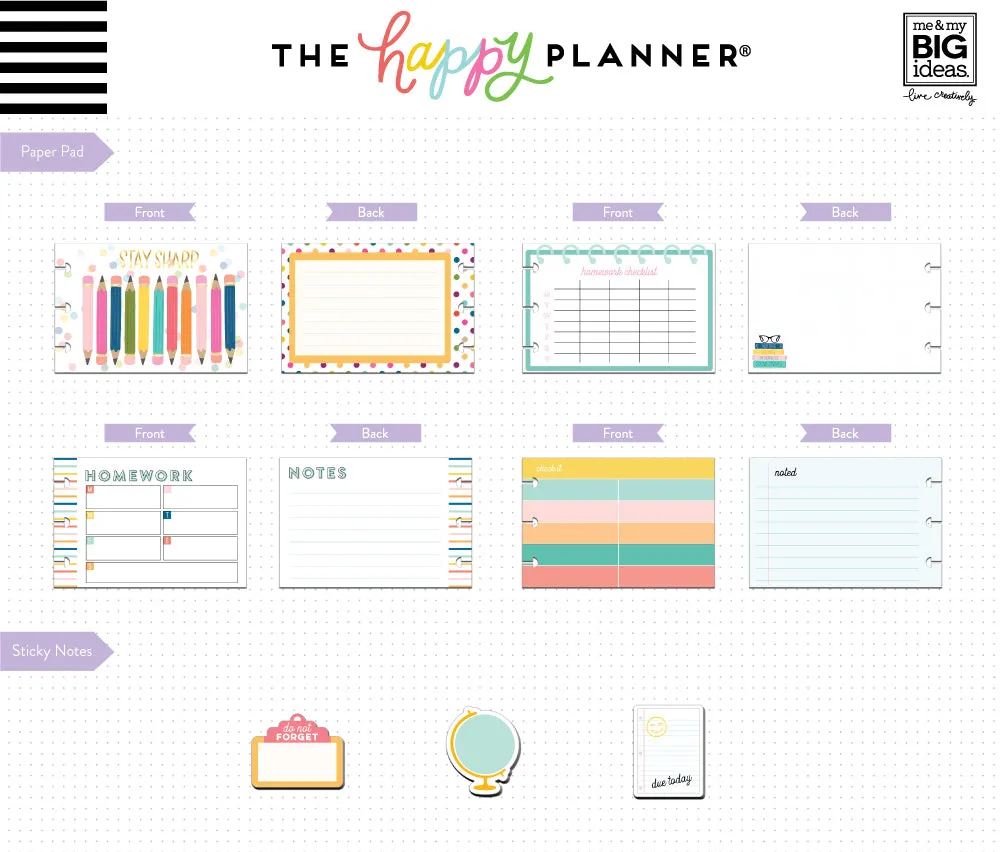 Happy Planner Stay Sharp pack accessoires étudiant stickers notes