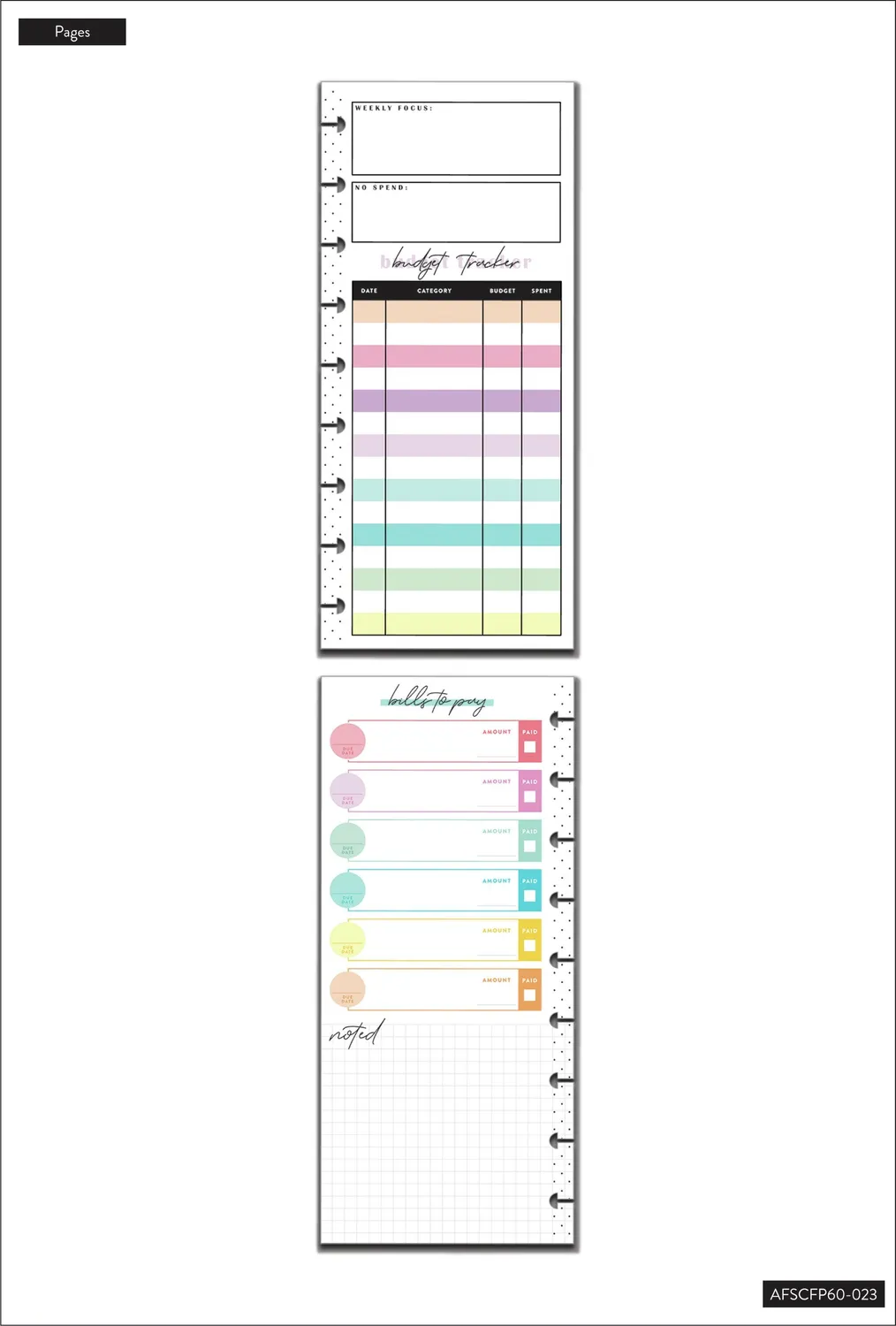 Happy Planner Bright Budget Skinny Classic recharge 60 feuilles