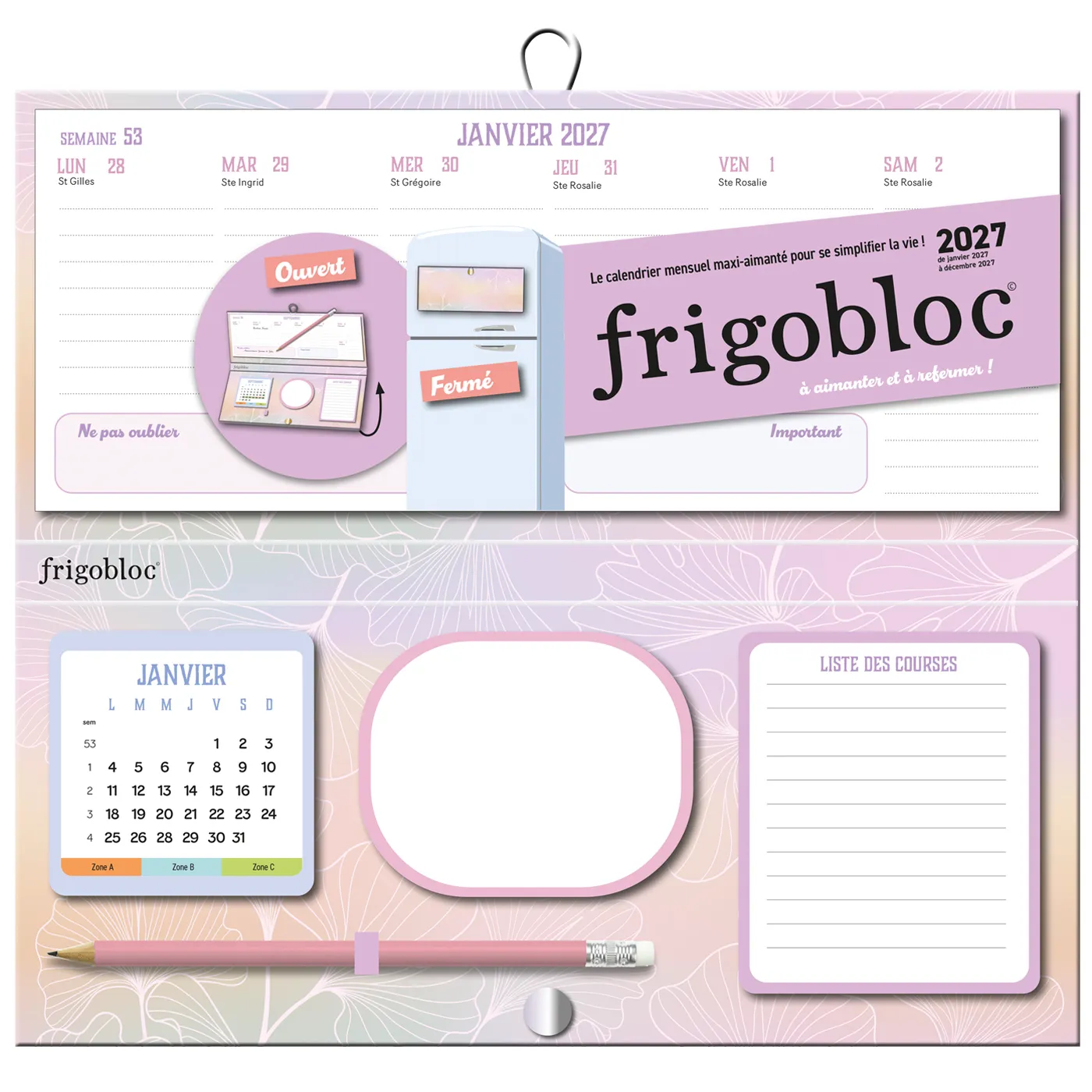 Frigobloc Hebdomadaire à refermer calendrier 2027 famille