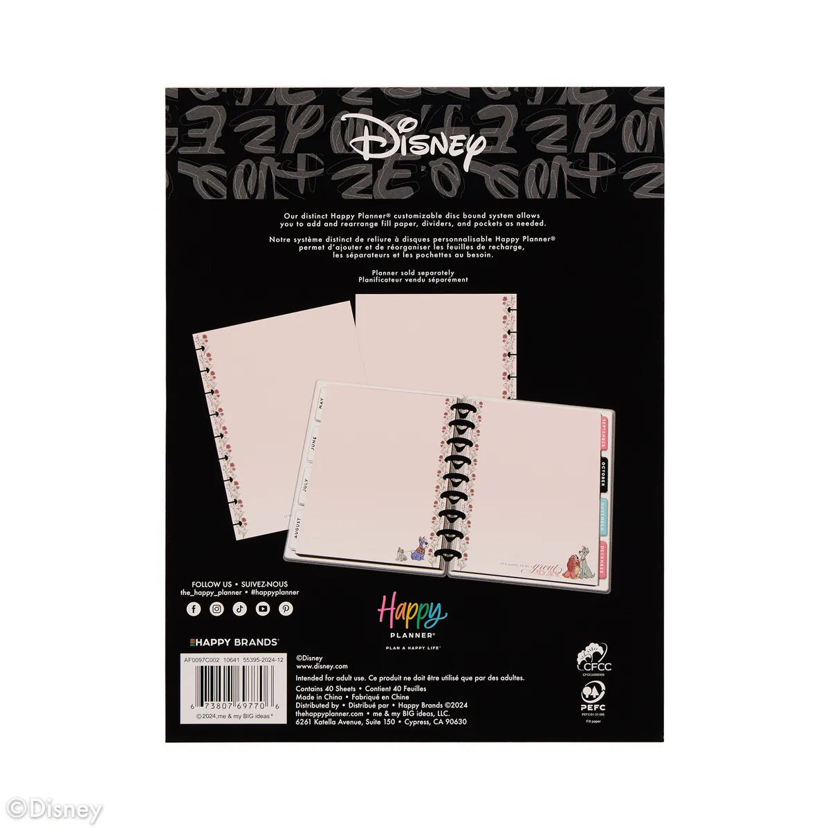 Happy Planner Disney Belle et Clochard recharge Classic pointillée 40 feuilles