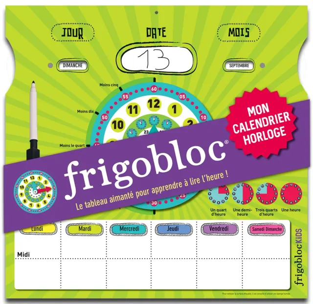 Frigobloc Mon calendrier horloge tableau lire l'heure enfant