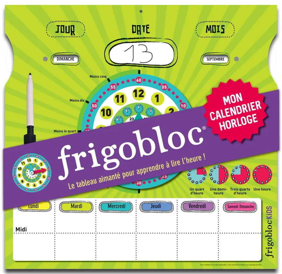 Frigobloc Mon calendrier horloge tableau lire l'heure enfant
