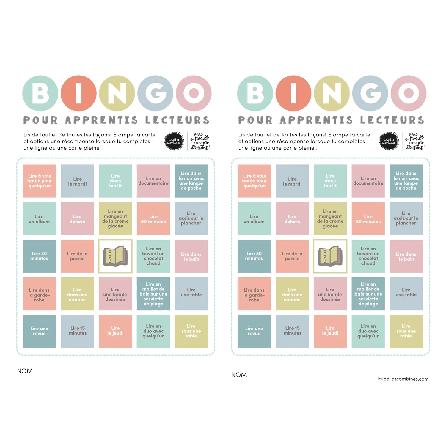 Les Belles Combines Bingo apprentis lecteurs jeu à imprimer