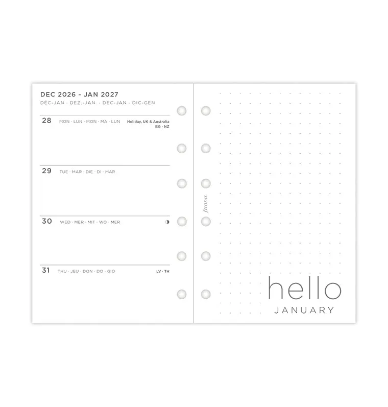Filofax Minimal recharge hebdo Pocket 2027 blanche