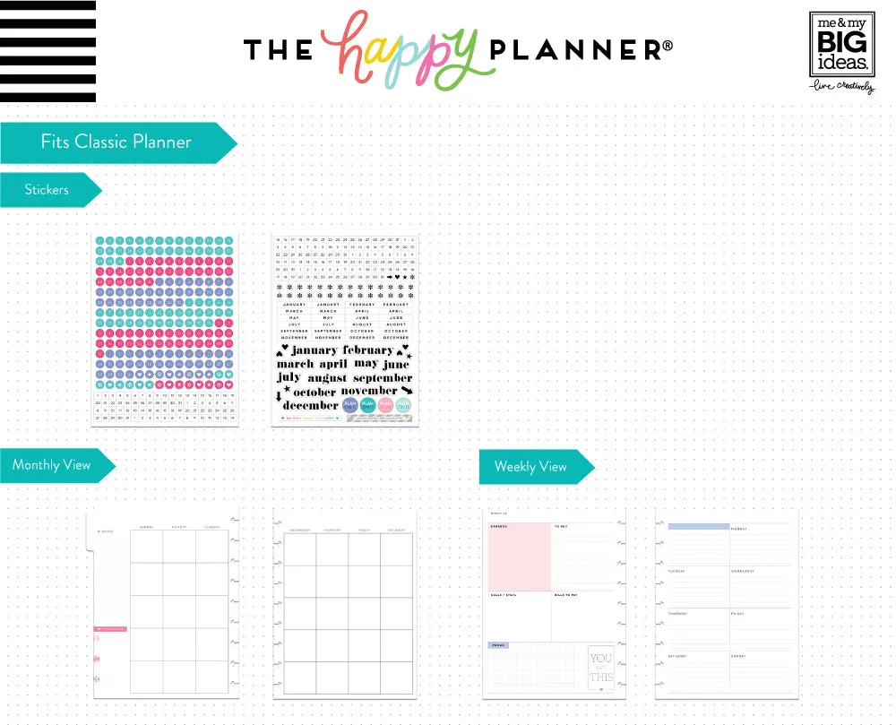 Happy Planner Classic Dashboard recharge agenda 6 mois non datée