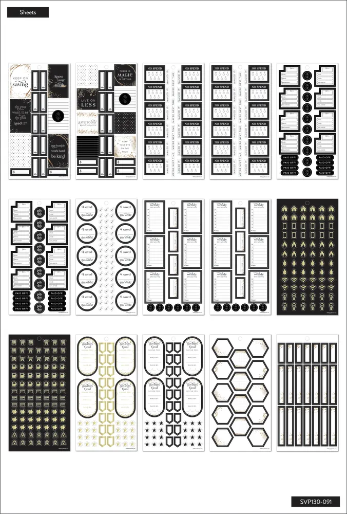 Happy Planner Know Your Worth stickers 30 planches budget doré