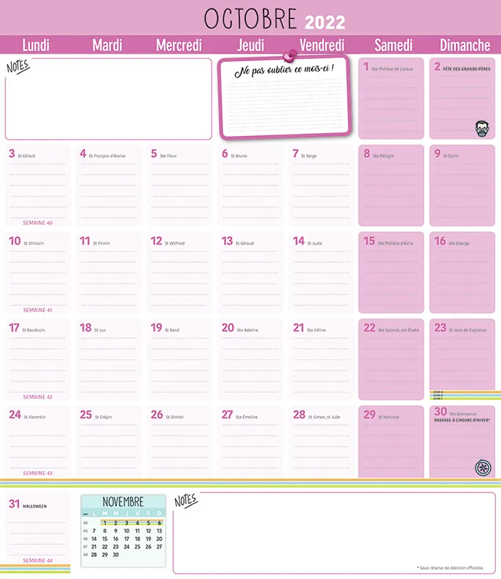 Frigobloc Mensuel 2023 calendrier familial aimanté sept 2022-déc 2023