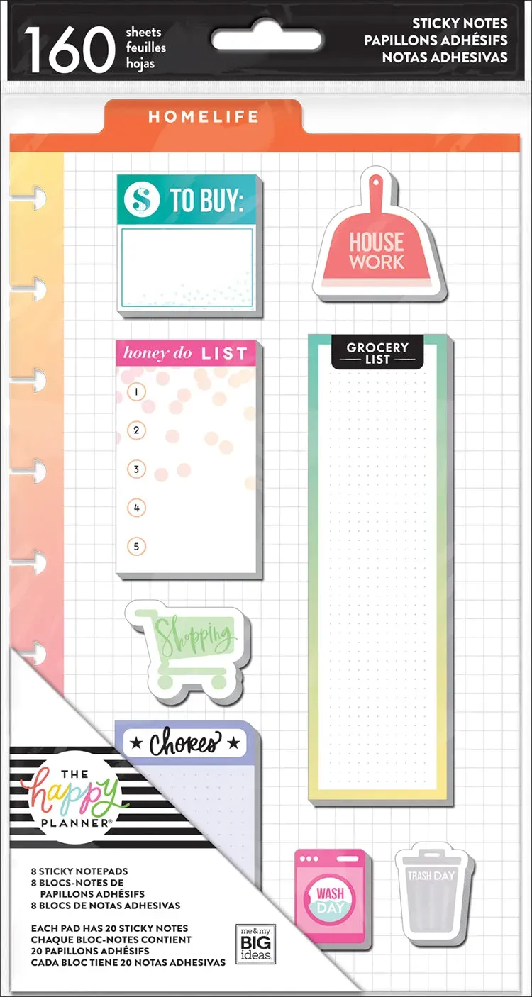 Happy Planner Home Life pense-bêtes réutilisables 8 blocs