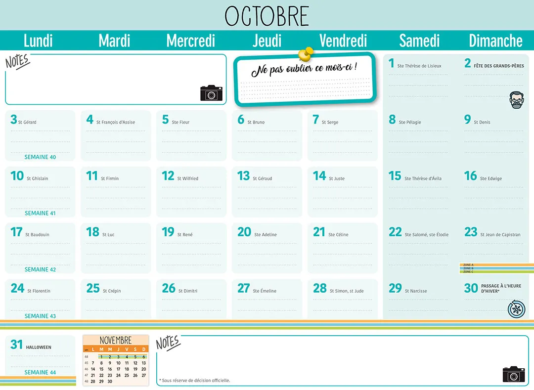 Frigobloc Mensuel Photos à personnaliser calendrier familial sept 2022-déc 2023