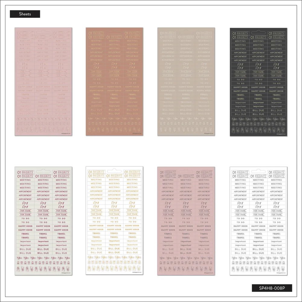 Happy Planner Work + Life Ivory stickers 8 feuilles rappel doré