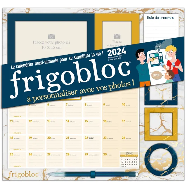 Frigobloc Mensuel 2024 calendrier familial photos aimanté