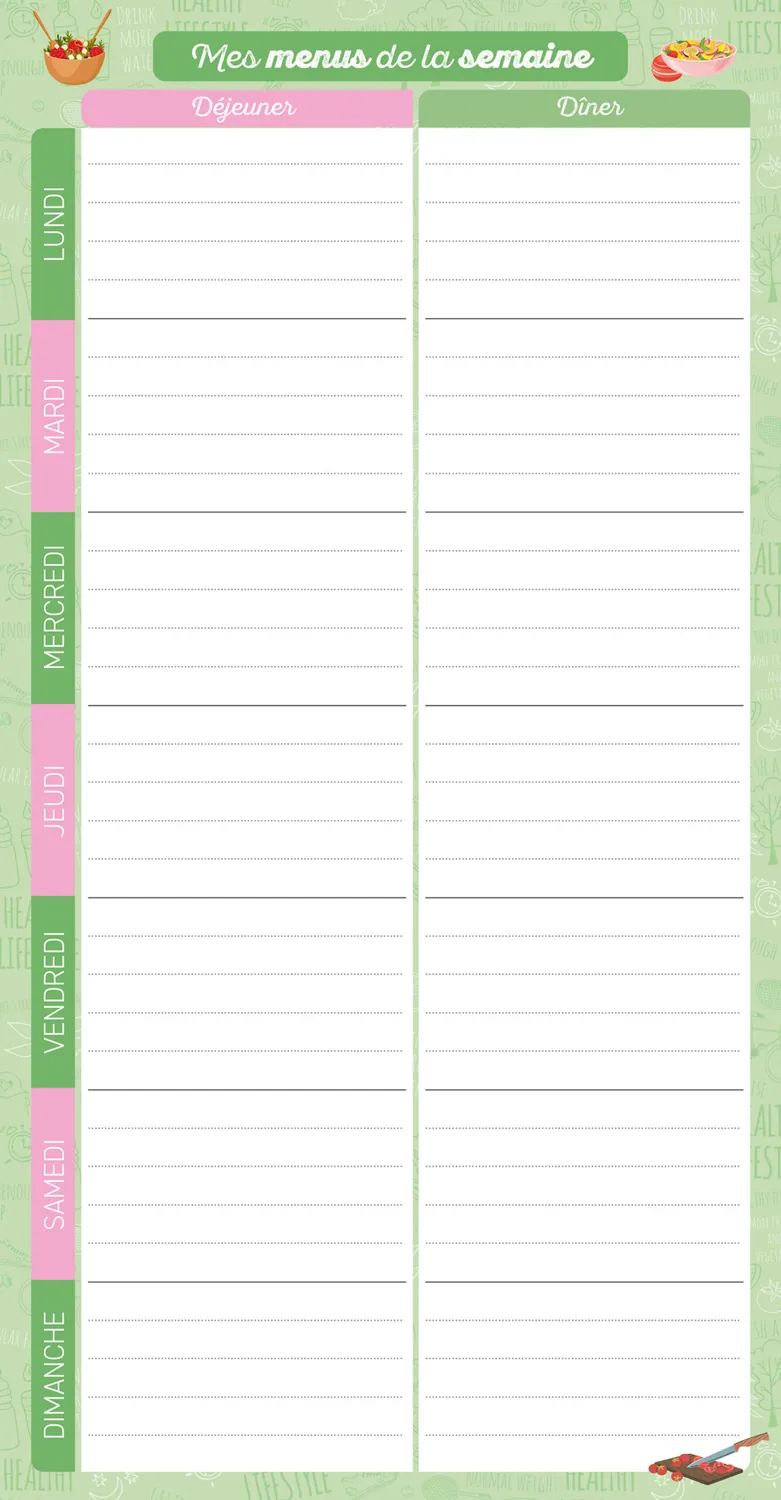 Frigobloc Menus de la semaine bloc aimanté 52 semaines