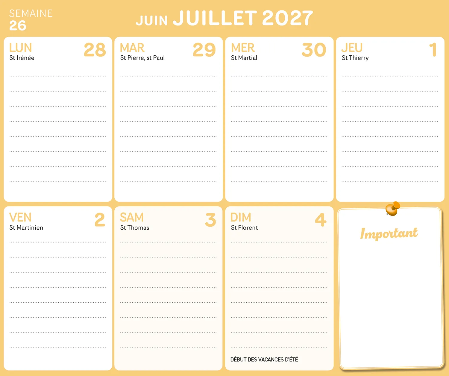 Frigobloc Hebdomadaire 2027 calendrier familial sept 2026-déc 2027 aimanté